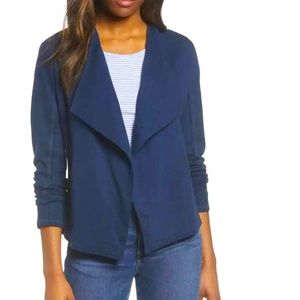 Drape collar knit blazer navy blue